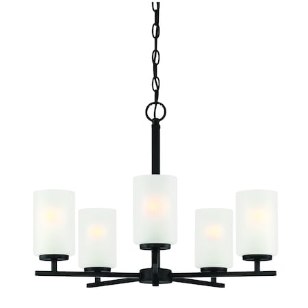 Designers Fountain Carmine 5 Light Contemporary Matte Black with Etched Glass Shades Chandelier For Dining Rooms D239M-5CH-MB
